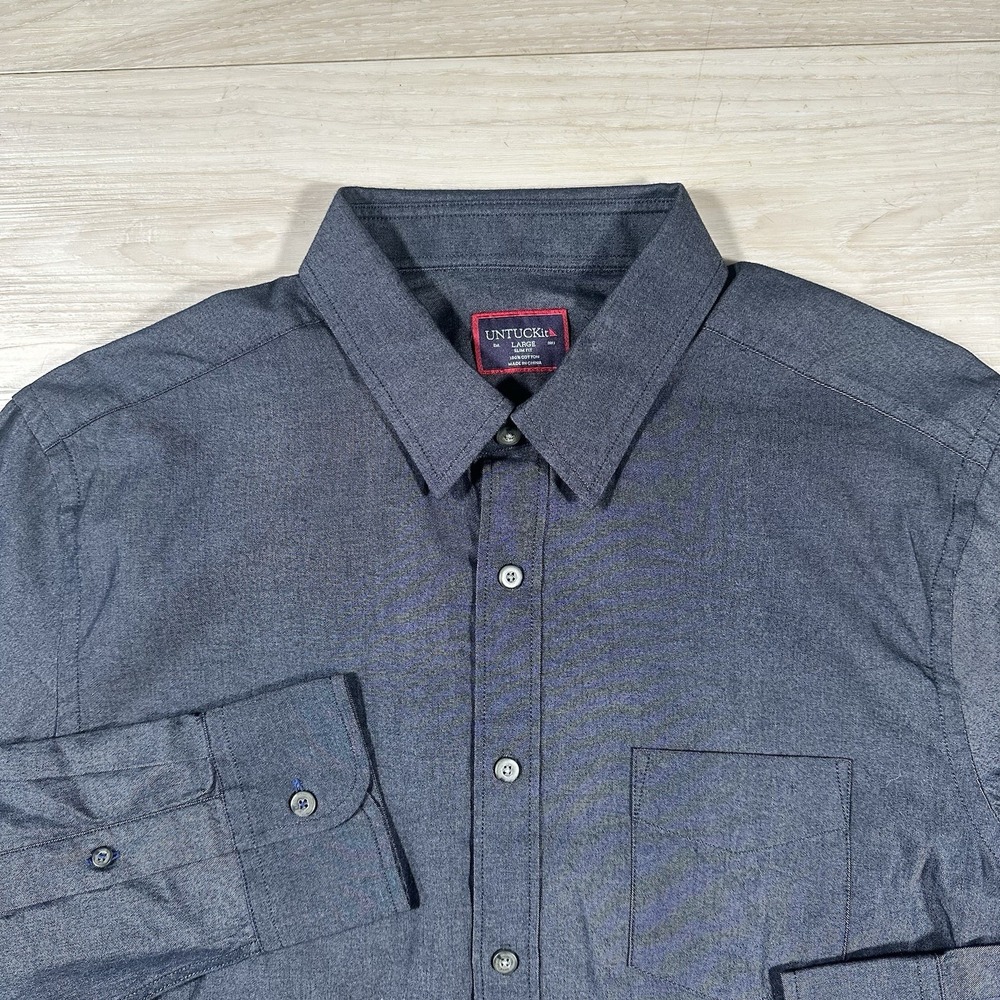 UNTUCKit Slim Fit Wrinkle Free Button Up Long Sleeve Shirt Gray Men's Size Large